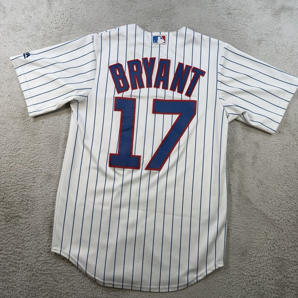 Chicago Cubs Kris Bryant Jersey Mens Small White #17 Majestic MLB Pinstripe